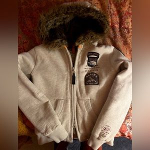 Parajumper Cream Jacket Faux Fur fully lined inside and Hood Very Warm Stylish